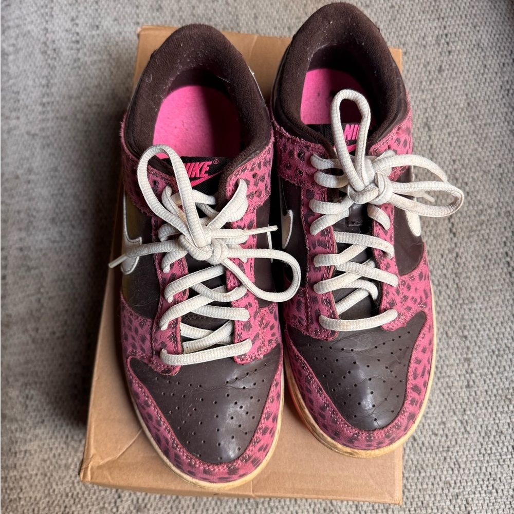 Nike Dunk Low Panda Pink Leopard Print Sneakers